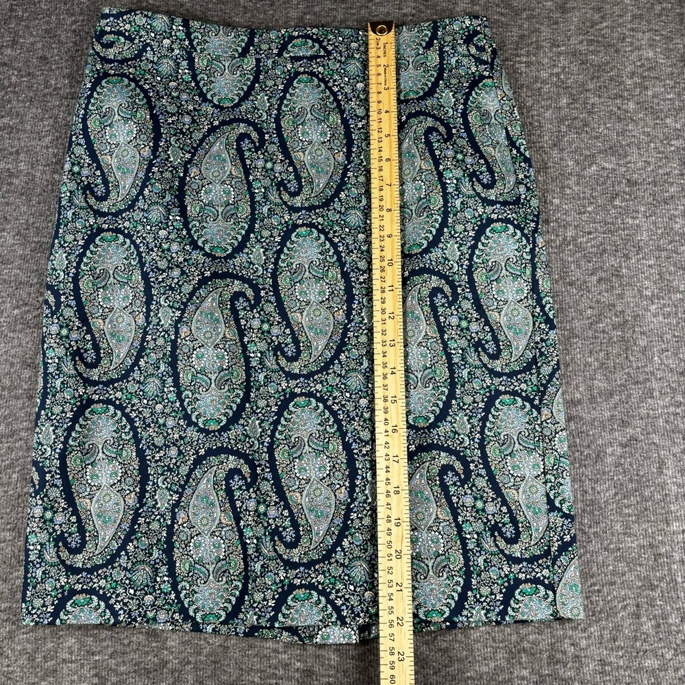 J. Crew Paisley Pencil Skirt - Navy and Teal Size 6 - Picture 4 of 5